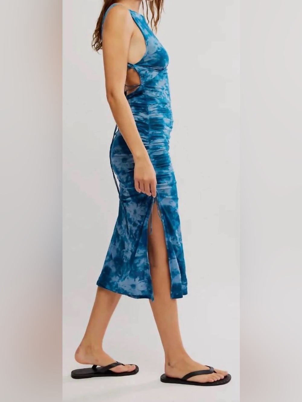 NEW FREE PEOPLE take me away mesh open back midi dress blue indigo combo sz S - Picture 3 of 8